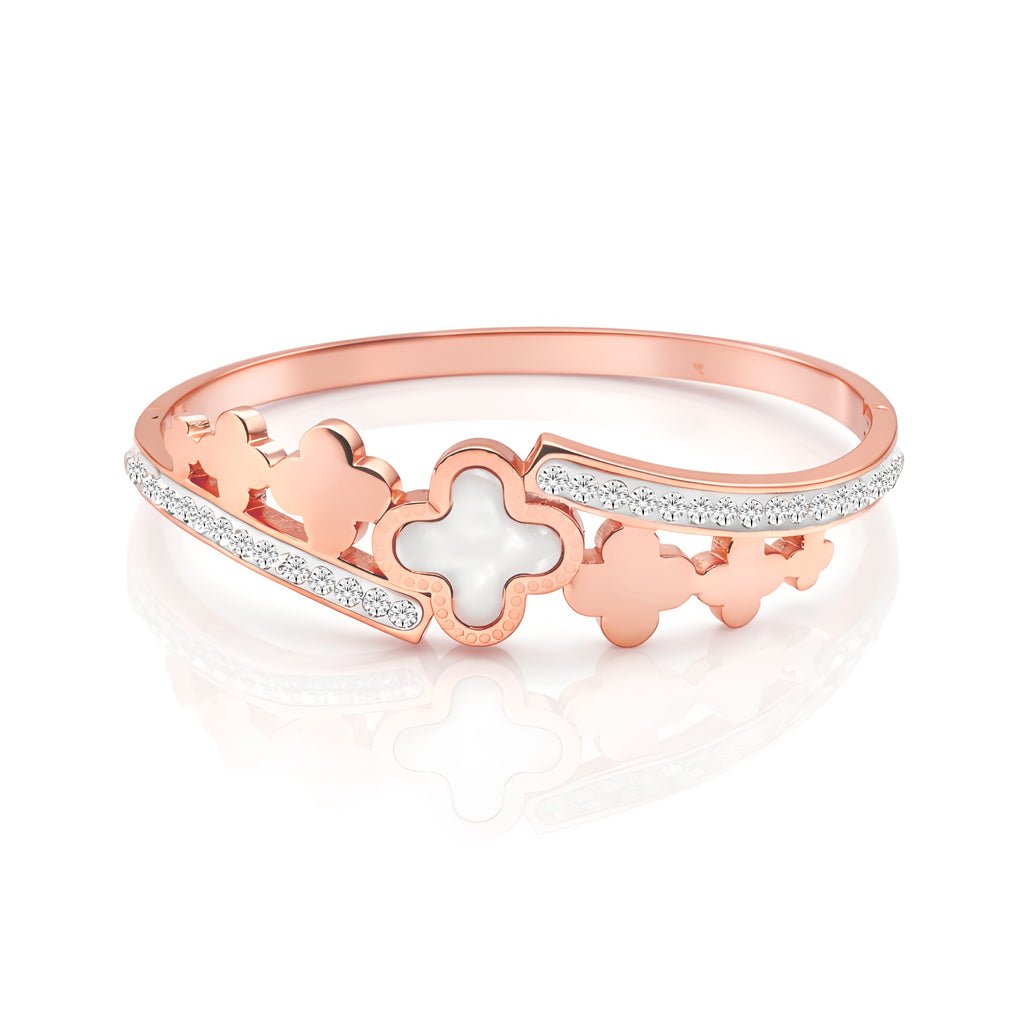 Wanshi Sterling Silver Clover Diamond Bangle for Women | Elegant Open Cuff Bracelet | Premium Finish