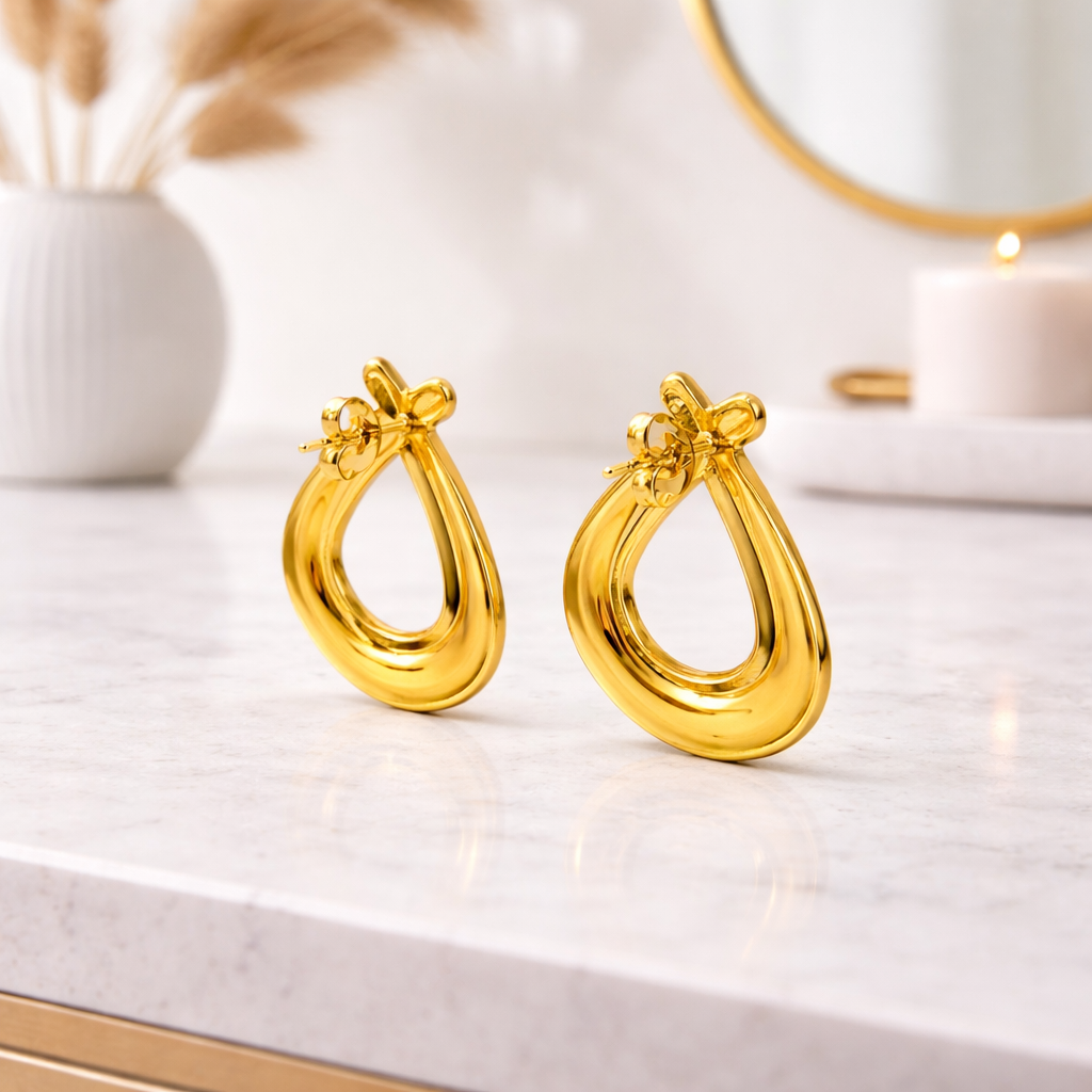 Mirror Finish Teardrop Stud Earrings