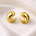 Chunky Gold Tone Stainless Steel Curved Stud Earrings for Women