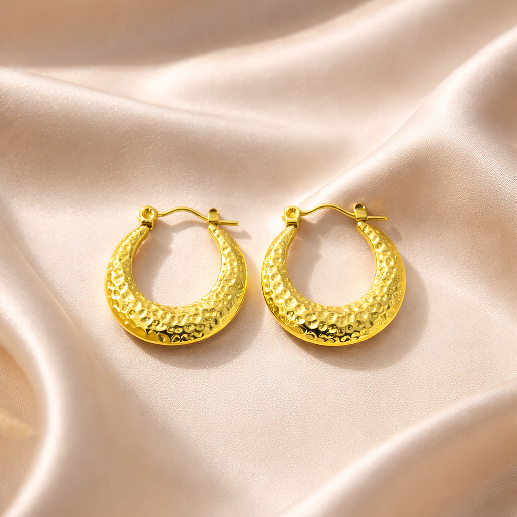 Textured Gold Tone Stainless Steel Hoop Earrings for Women