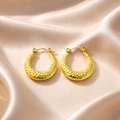 Textured Gold Tone Stainless Steel Hoop Earrings for Women