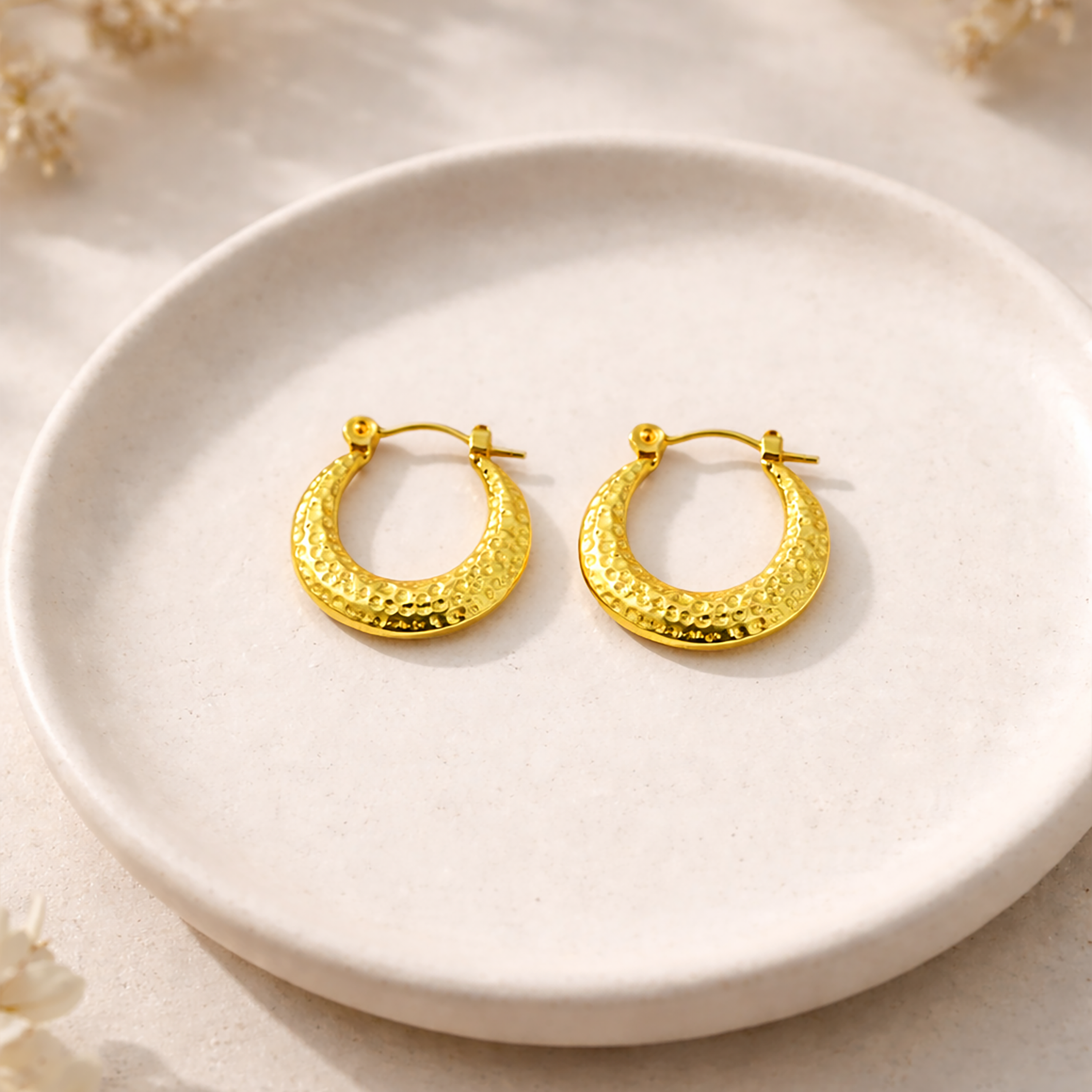 Textured Gold Tone Stainless Steel Hoop Earrings for Women