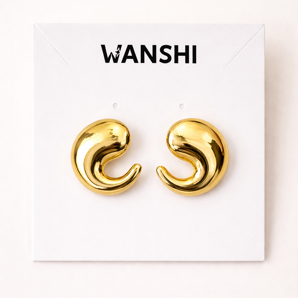 Chunky Gold Tone Stainless Steel Curved Stud Earrings for Women