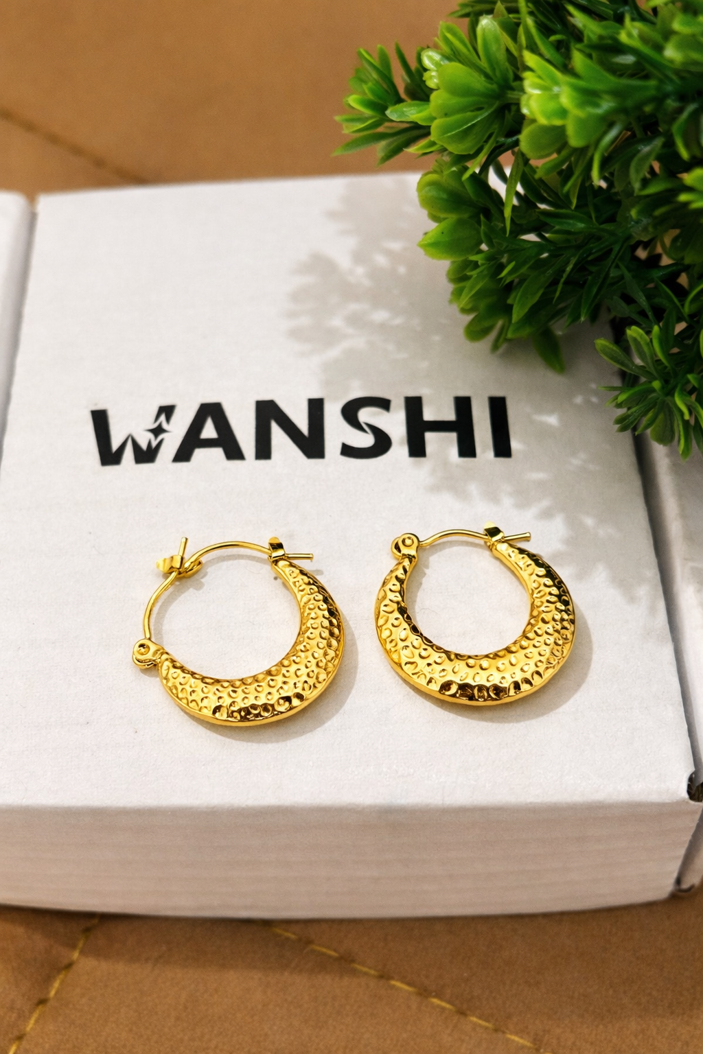 Textured Gold Tone Stainless Steel Hoop Earrings for Women