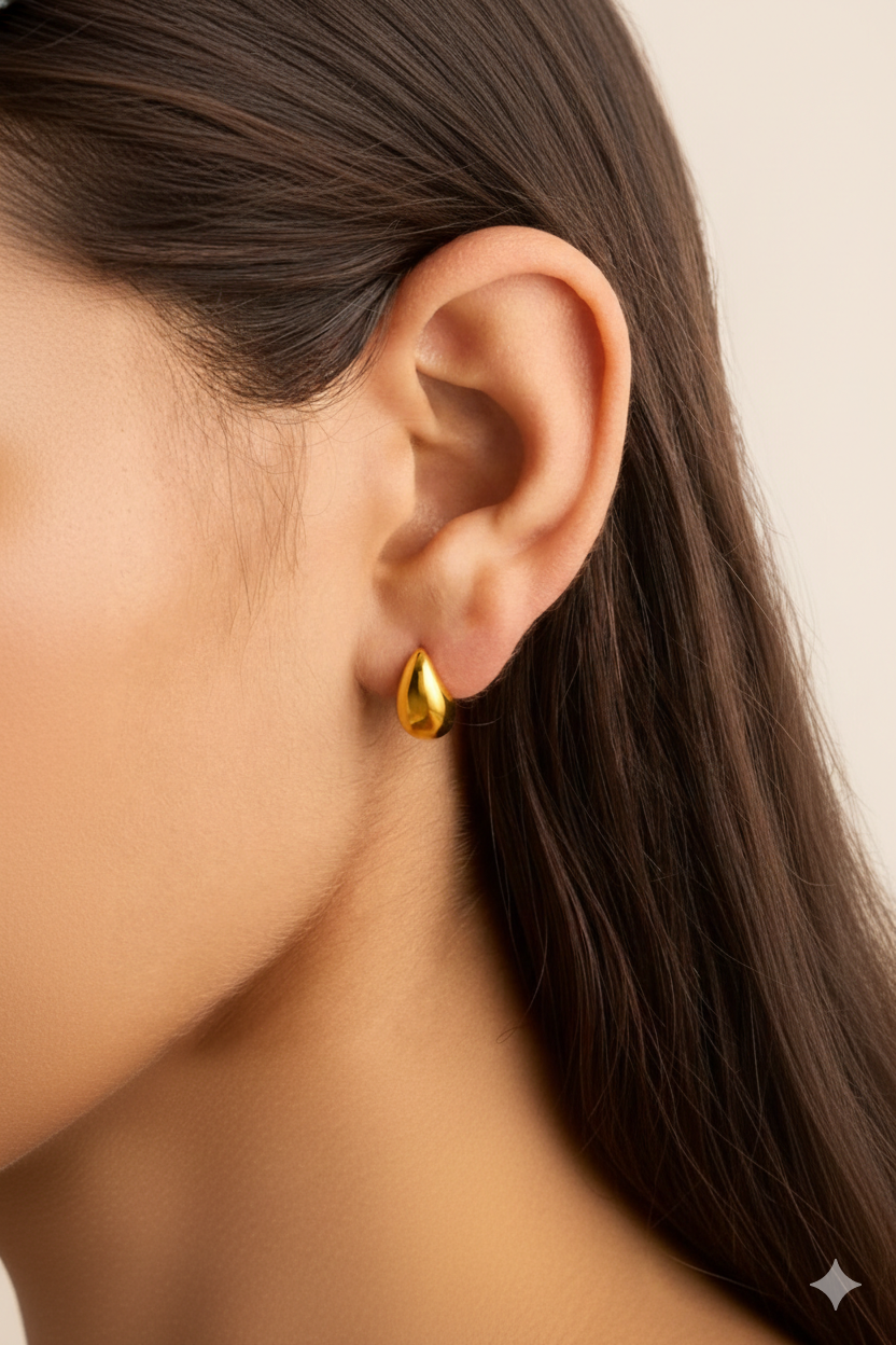 Chunky Gold Tone Stainless Steel Curved Stud Earrings for Women