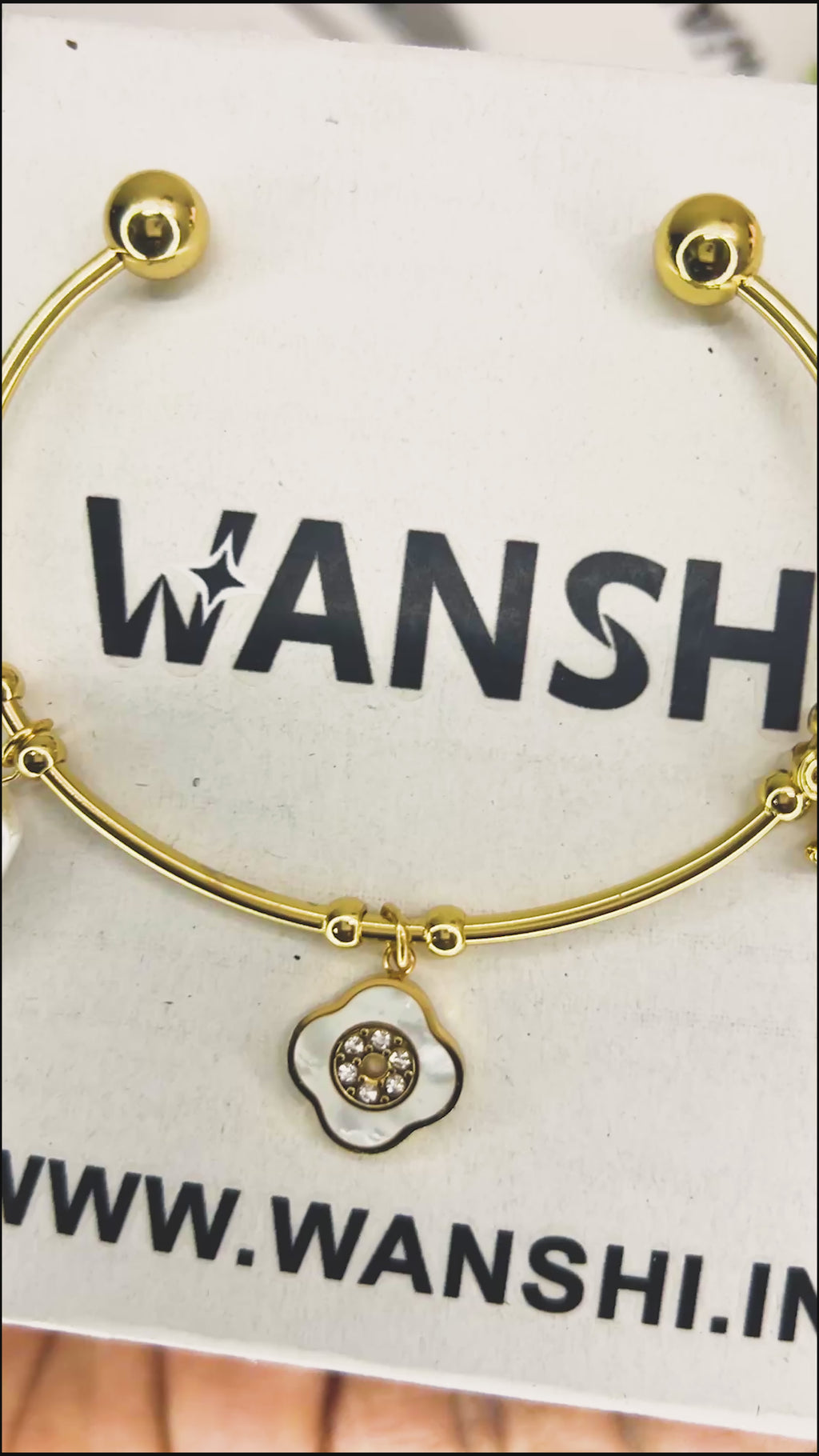Gold-Plated Stainless Steel Charm Bracelet for Women with Pearl Bar and Crystal Floral Charm