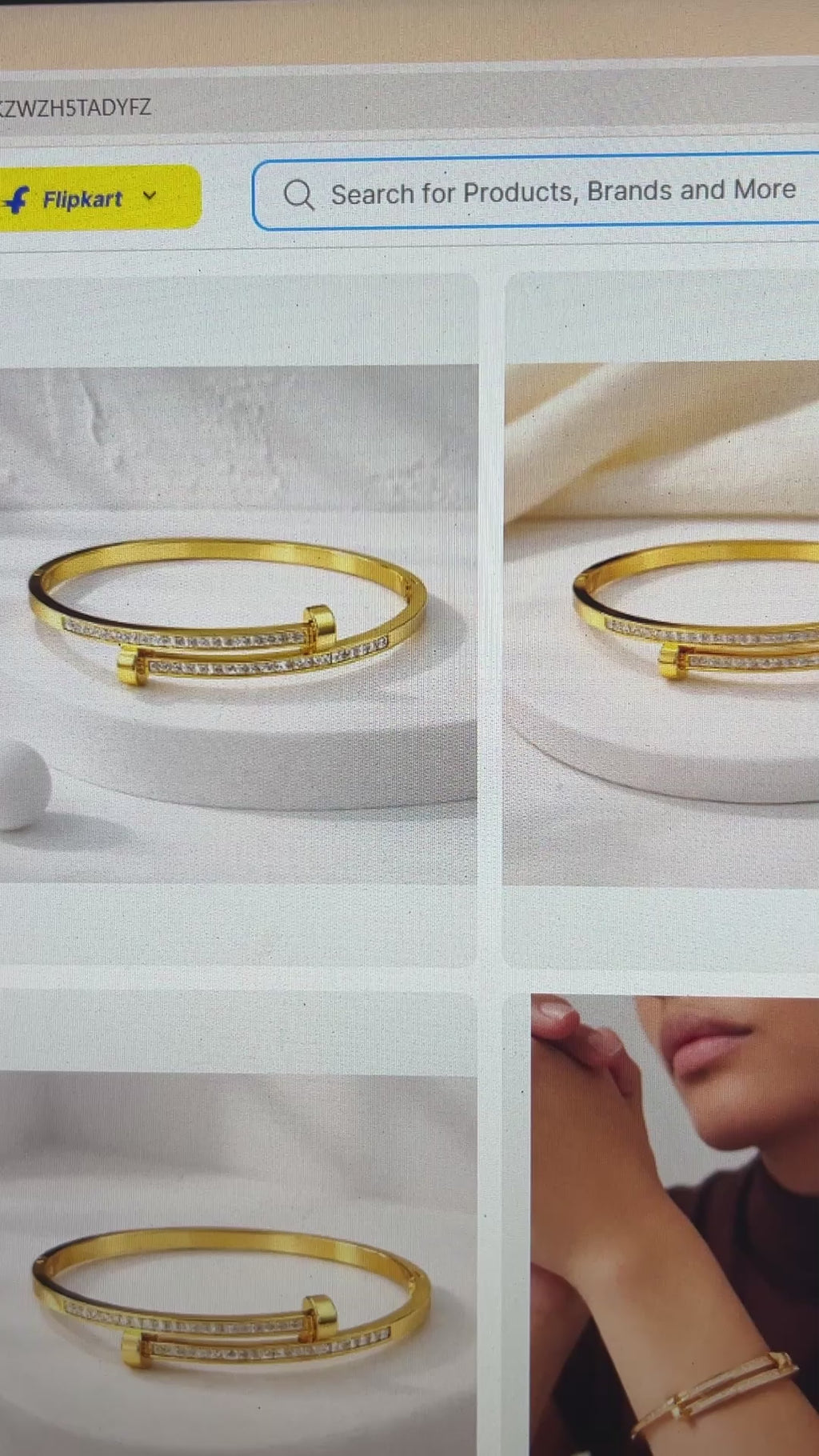 Premium Nail-Inspired Stainless Steel Crystal Bangle (Gold Tone)