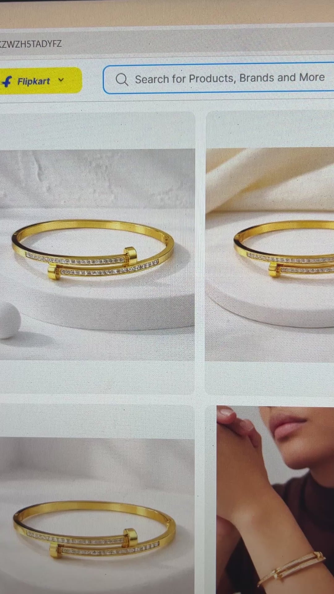 Premium Nail-Inspired Stainless Steel Crystal Bangle (Gold Tone)